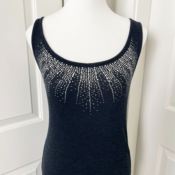 Vintage Wet Seal Crystal-Adorned Ribbed Maxi Dress – Y2K Glam Goth Revival, S/M - Picture 3 of 12